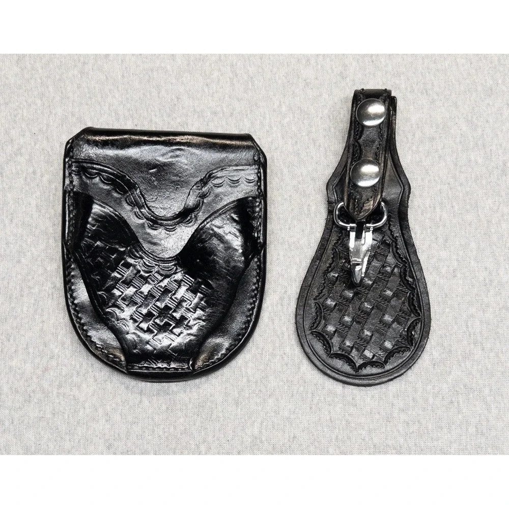 Lewis Basket Weave Utility Belt Cuff Holder And Key‎ Chain Holster Black Leather
